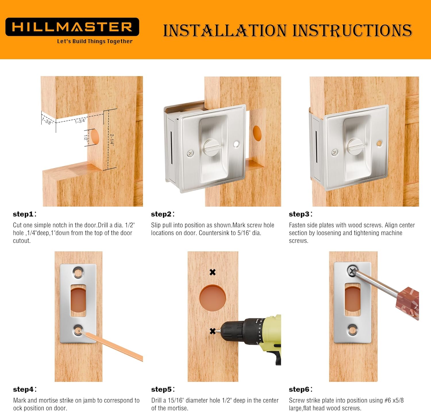 Matte Black Brass Privacy Pocket Door Lock Pull for 1-3/8” Thickness Door - Brushed Nickel, 1 Pack - WildKart