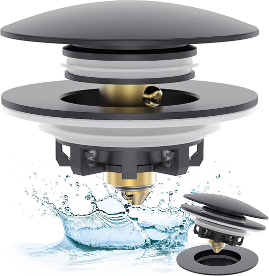 Matte Black Citymoor Universal Tub Stopper Tip Toe Drain Plug - Easy Install & Clean, Replaces Multiple Tub Drains