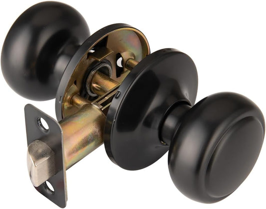 Matte Black Coastal Style Interior Door Knob with Lock for Privacy in Bedroom or Closet/Hallway