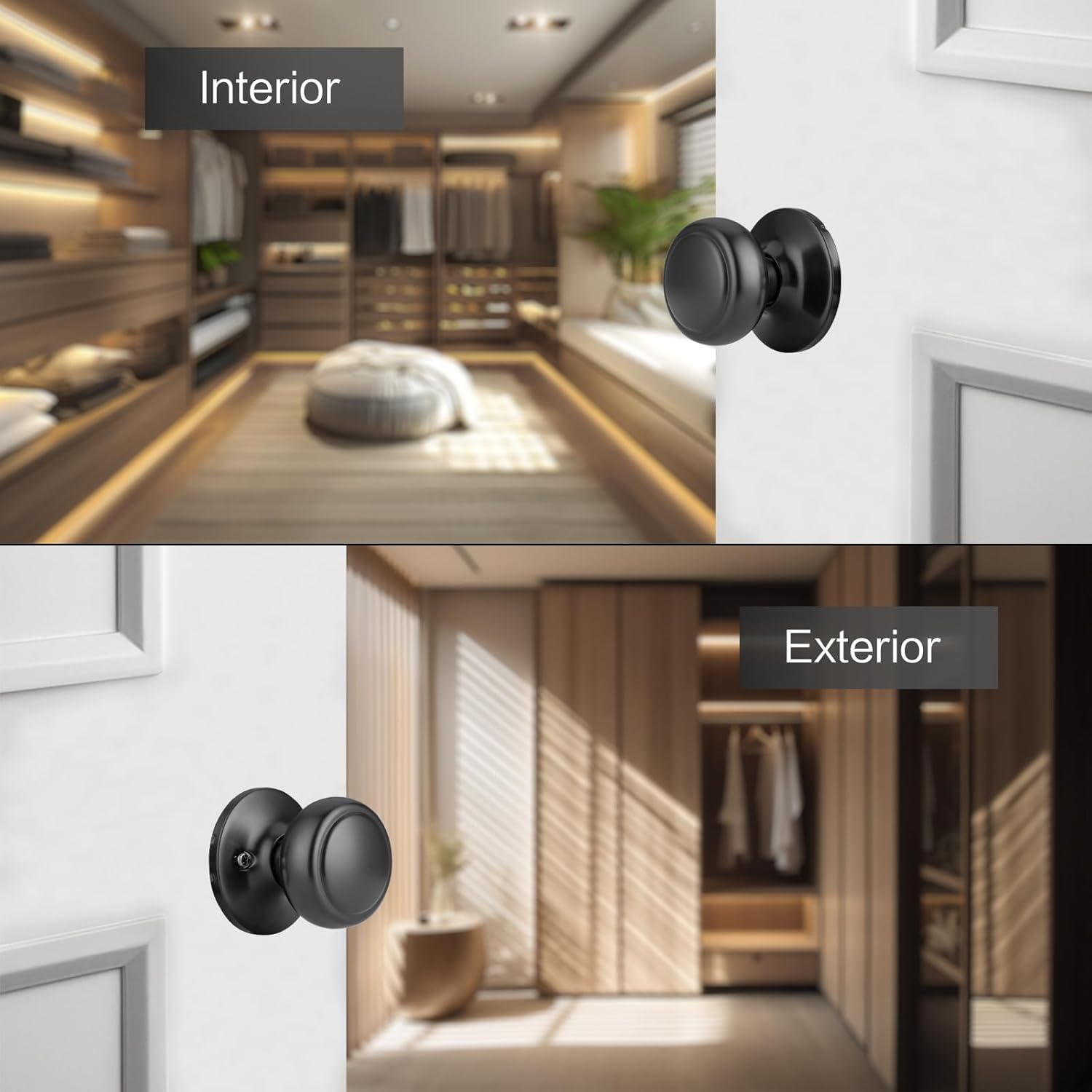 Matte Black Coastal Style Interior Door Knob with Lock for Privacy in Bedroom or Closet/Hallway