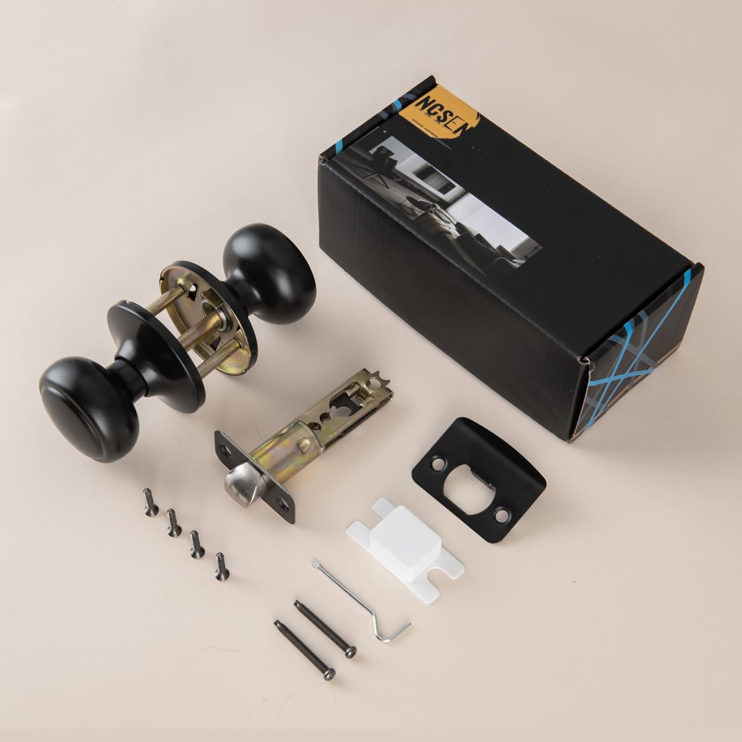 Matte Black Coastal Style Interior Door Knob with Lock for Privacy in Bedroom or Closet/Hallway