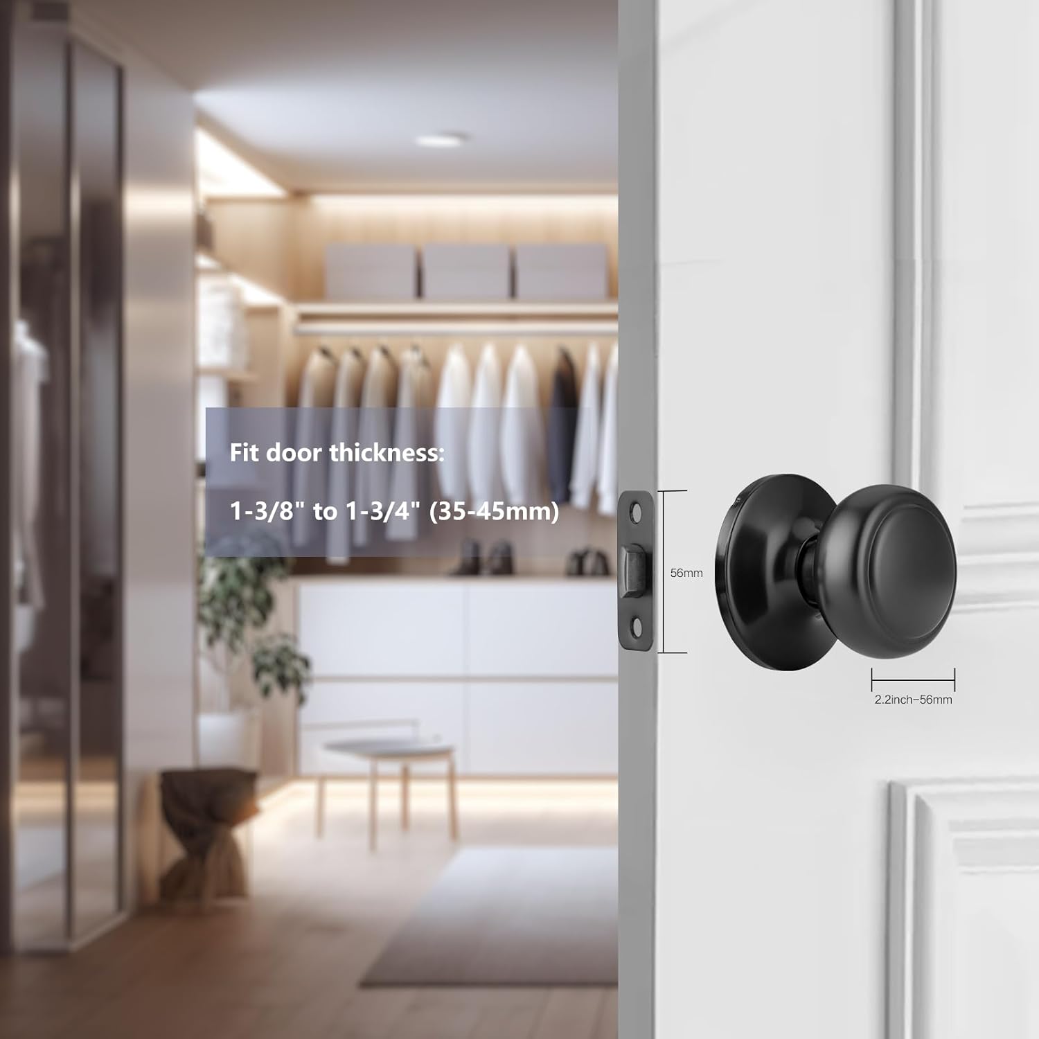 Matte Black Coastal Style Interior Door Knob with Lock for Privacy in Bedroom or Closet/Hallway