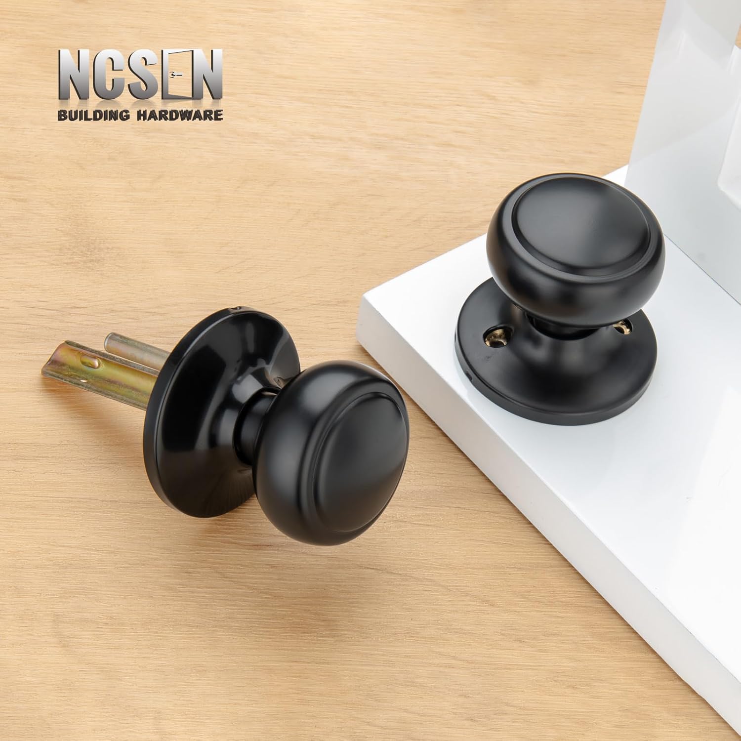 Matte Black Coastal Style Interior Door Knob with Lock for Privacy in Bedroom or Closet/Hallway