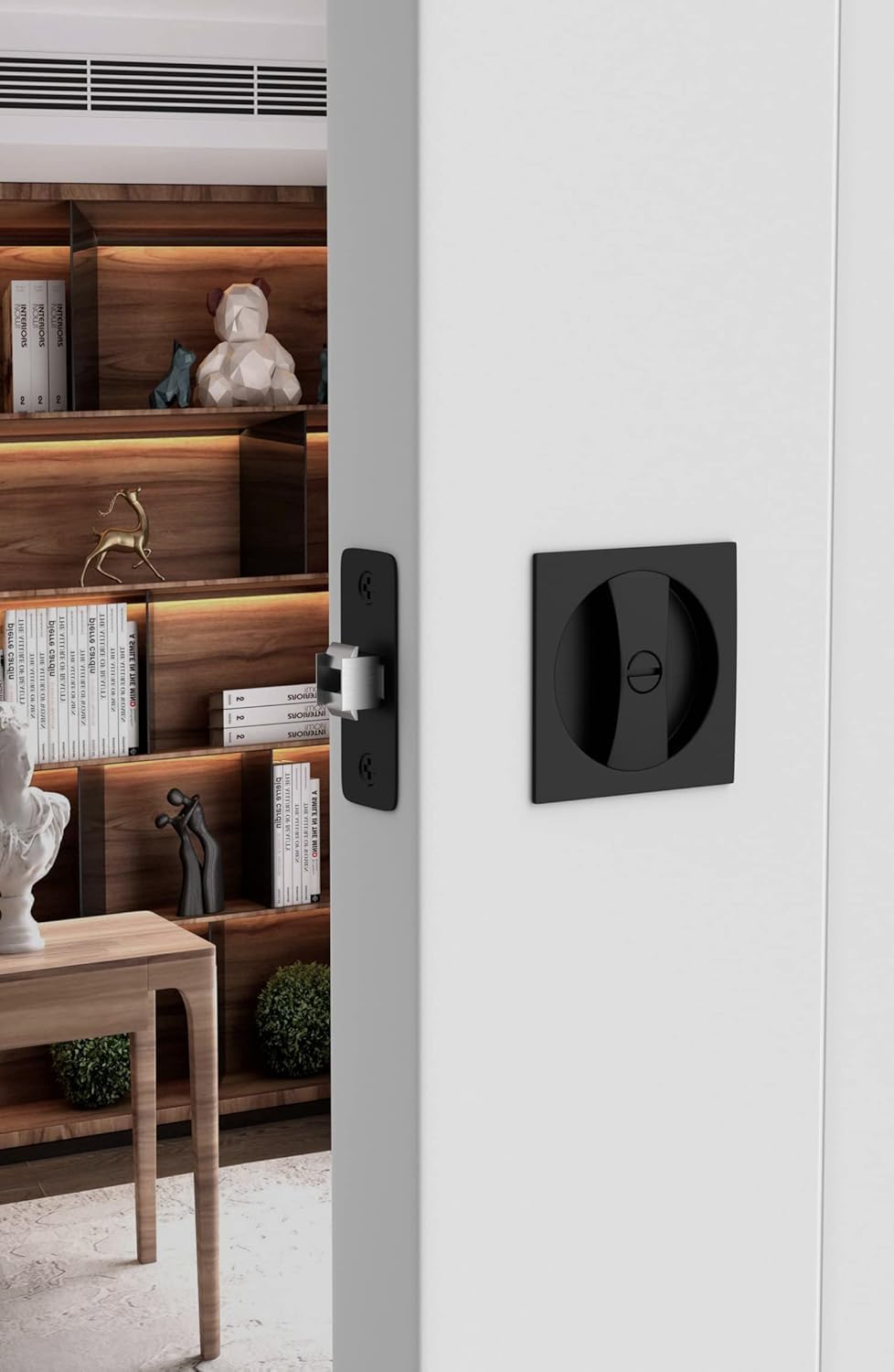 Matte Black Contemporary Privacy Square Pocket Door Lock, 2-3/8" Backset - Black Flush Pocket Door Latch by goldenwarm (1 Pack) - WildKart