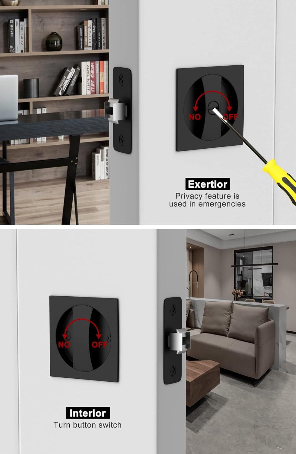 Matte Black Contemporary Privacy Square Pocket Door Lock, 2-3/8" Backset - Black Flush Pocket Door Latch by goldenwarm (1 Pack) - WildKart