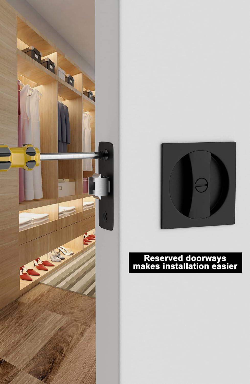 Matte Black Contemporary Privacy Square Pocket Door Lock, 2-3/8" Backset - Black Flush Pocket Door Latch by goldenwarm (1 Pack) - WildKart