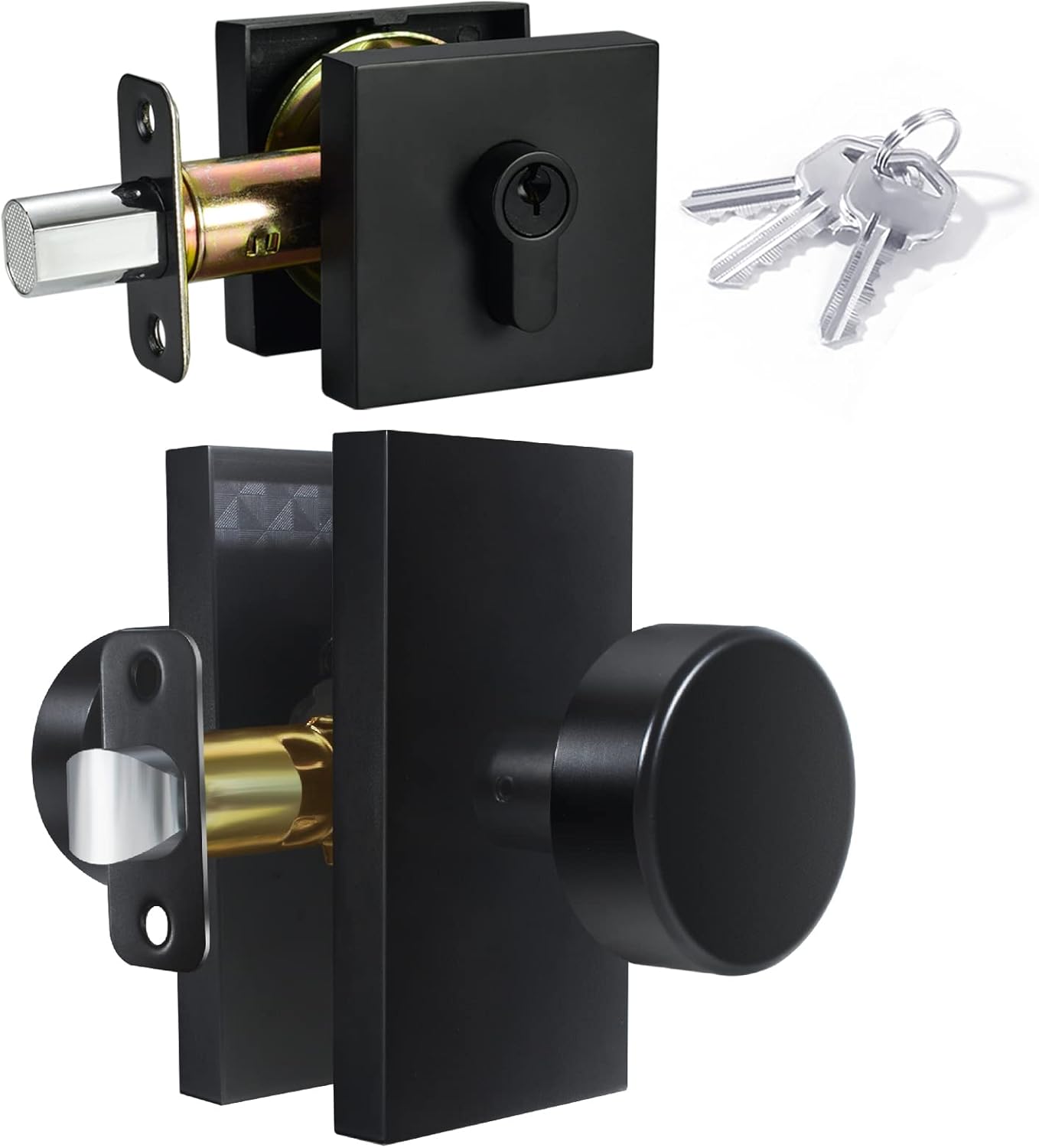 Matte Black Door Knob with Deadbolt - Single Cylinder Set by Newlaking