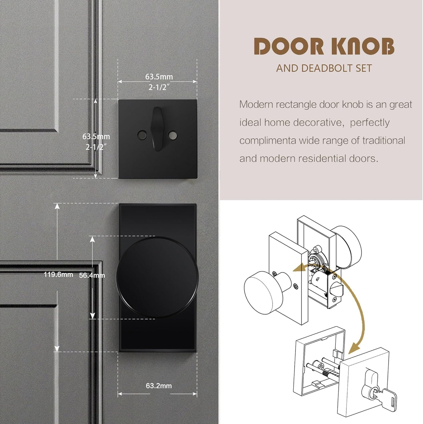 Matte Black Door Knob with Deadbolt - Single Cylinder Set by Newlaking