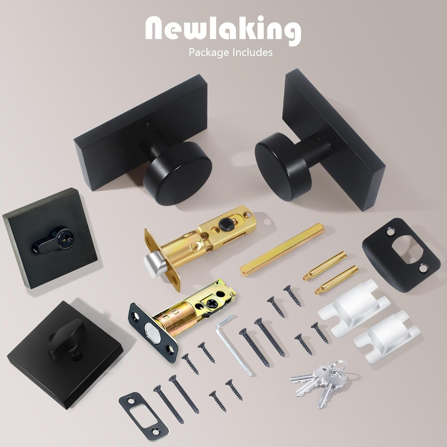 Matte Black Door Knob with Deadbolt - Single Cylinder Set by Newlaking