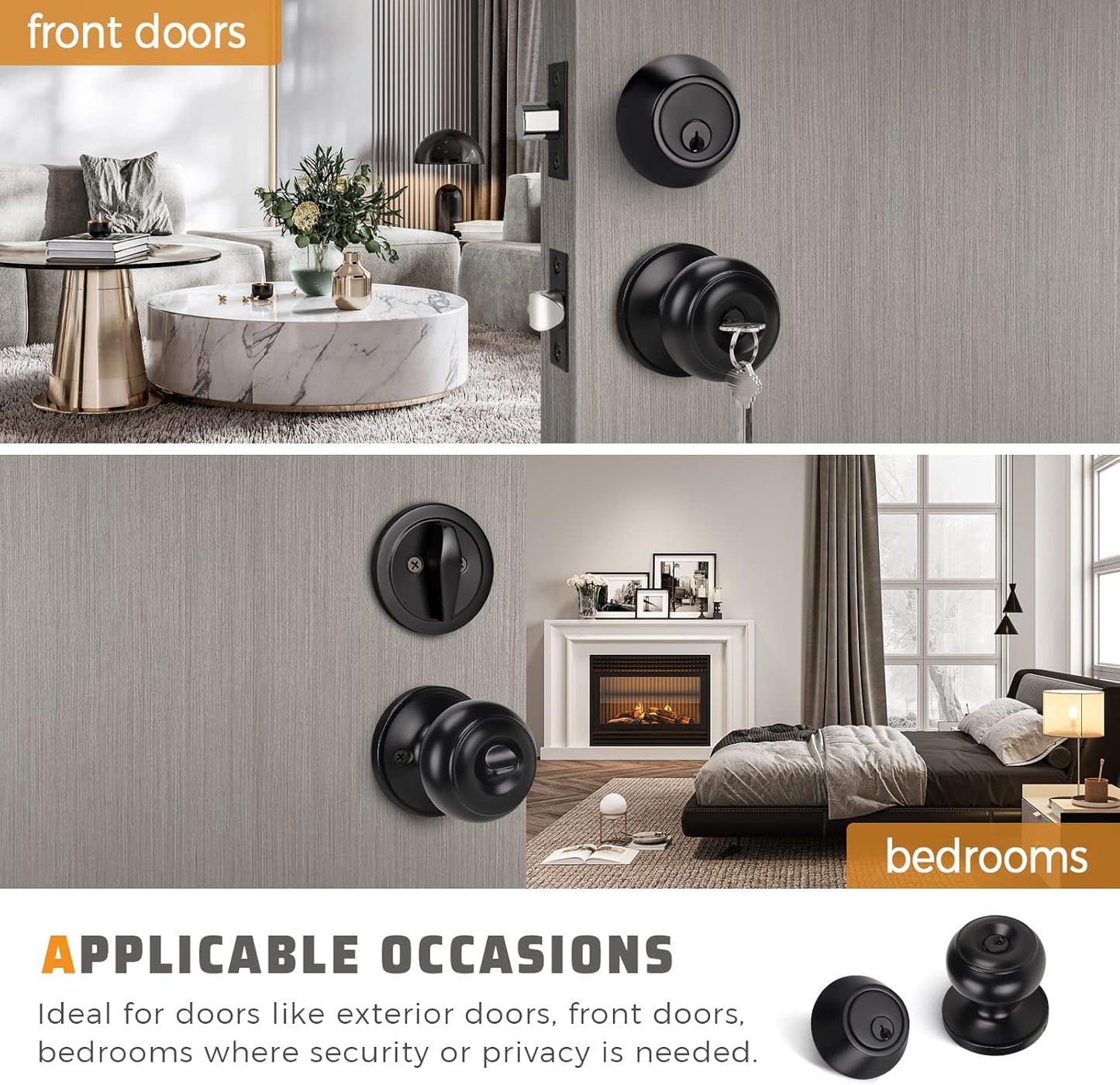 Matte Black Entry Door Knob and Deadbolt Combo Set - 8 Pack Keyed Alike for Front and Entrance Doors