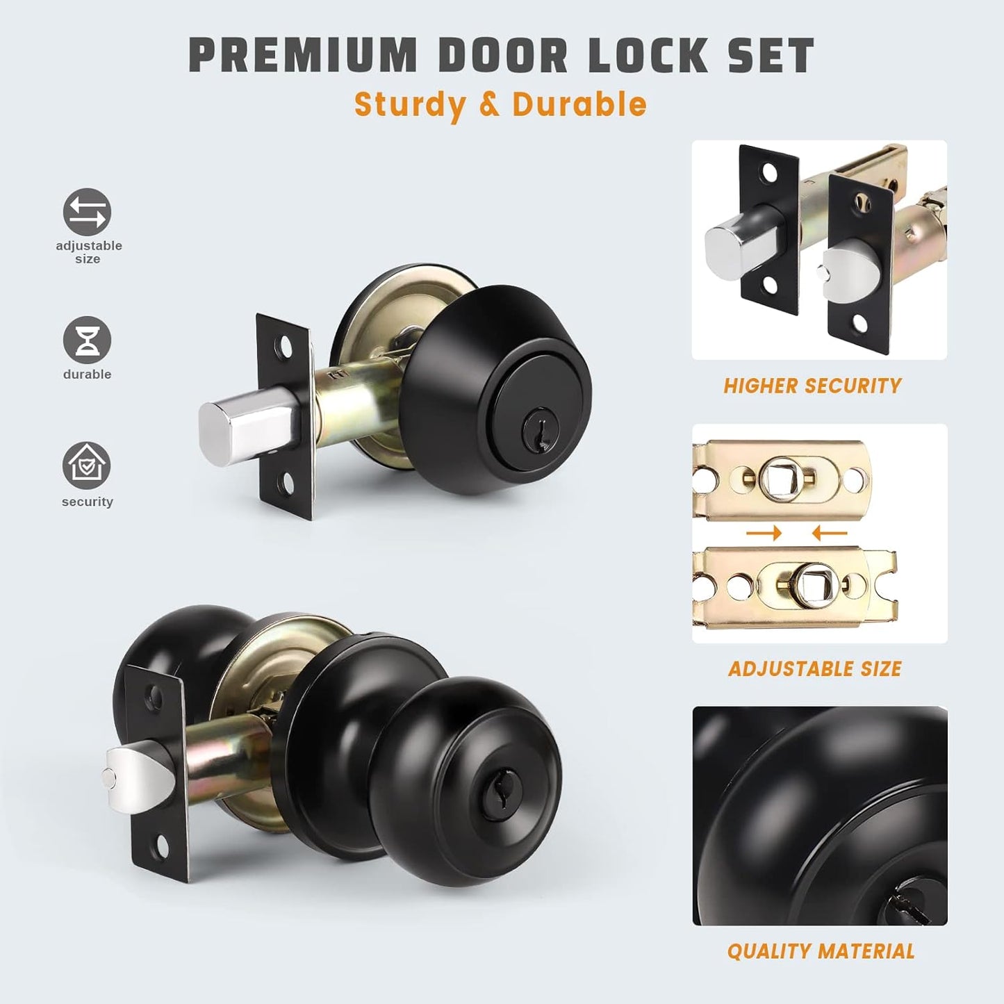 Matte Black Entry Door Knob and Deadbolt Combo Set - 8 Pack Keyed Alike for Front and Entrance Doors