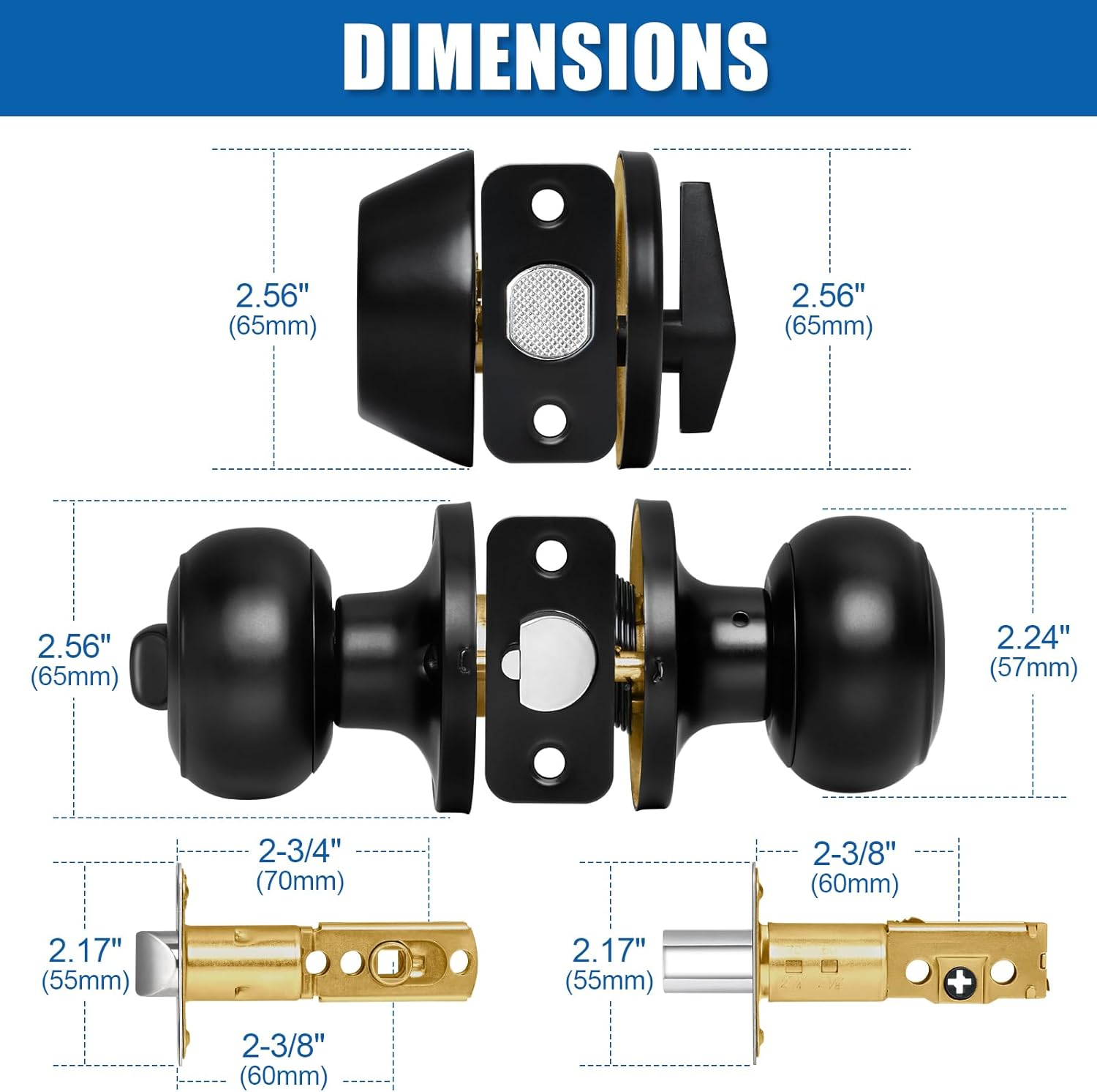 Matte Black Entry Door Knob and Deadbolt Combo Set - 4 Sets Keyed Alike for Entrance and Front Door