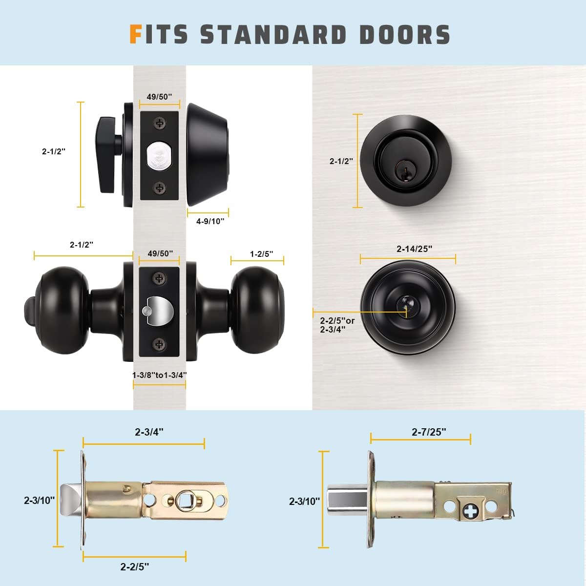 Matte Black Entry Door Knob and Deadbolt Combo Set - 8 Pack Keyed Alike for Front and Entrance Doors