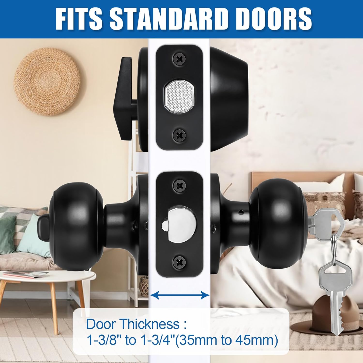 Matte Black Entry Door Knob and Deadbolt Combo Set - 4 Sets Keyed Alike for Entrance and Front Door