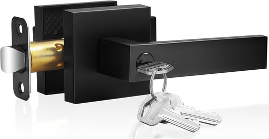 Matte Black Entry Door Lever Set with Keyed Alike Lock for Office and Front Doors - 1 Pack