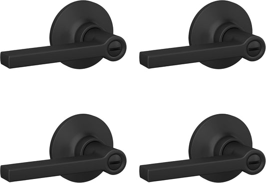 Matte Black Finish Straight Lever Round Trim Bedroom Bathroom Door Handle 4 Pack
