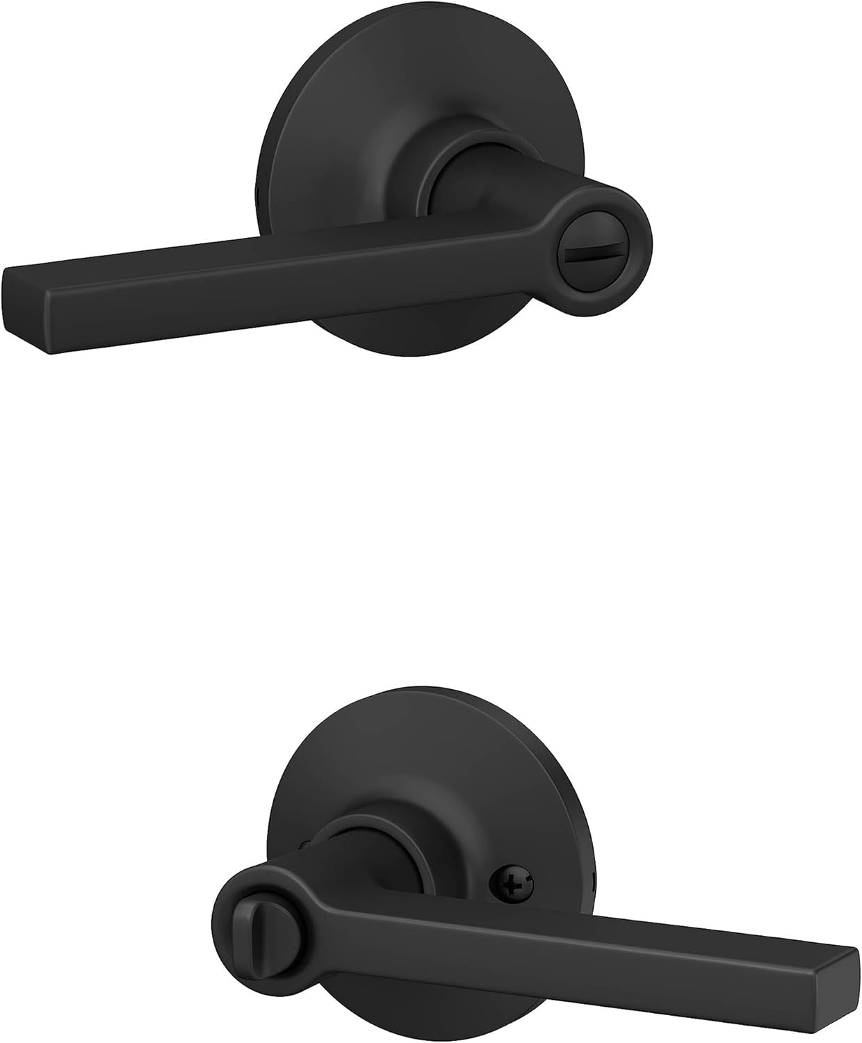 Matte Black Finish Straight Lever Round Trim Bedroom Bathroom Door Handle 4 Pack