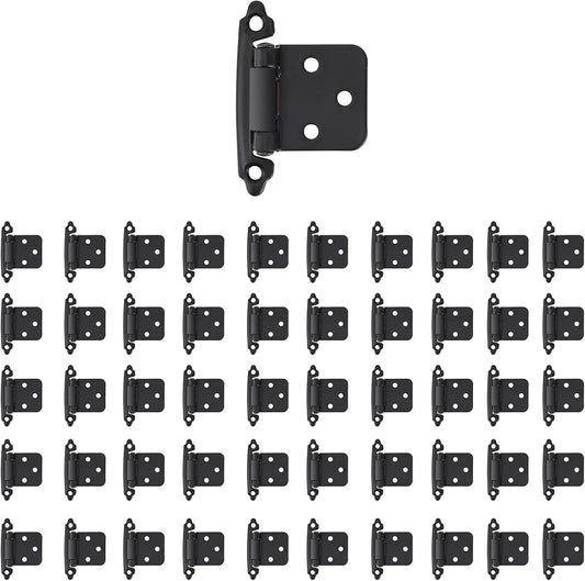Matte Black GSM Brands Overlay Cabinet Hinges 1/2 Inch - 50 Pack (25 Pairs) Face Mount with Screws