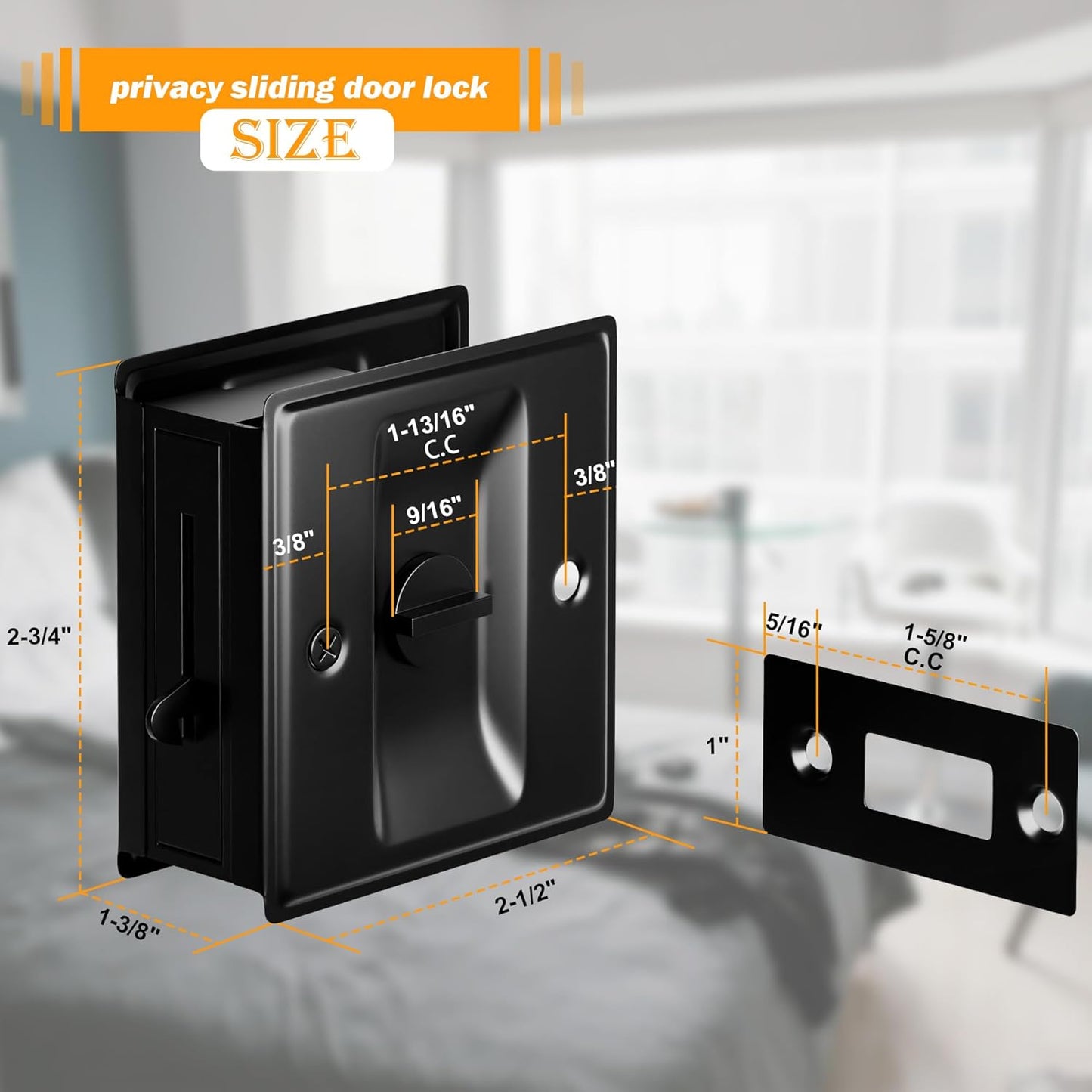 Matte Black Hillmaster Privacy Pocket Door Lock Pull - Solid Brass Sliding Door Hardware for 1-3/8” Thickness Door - Black Finish, 1 Pack