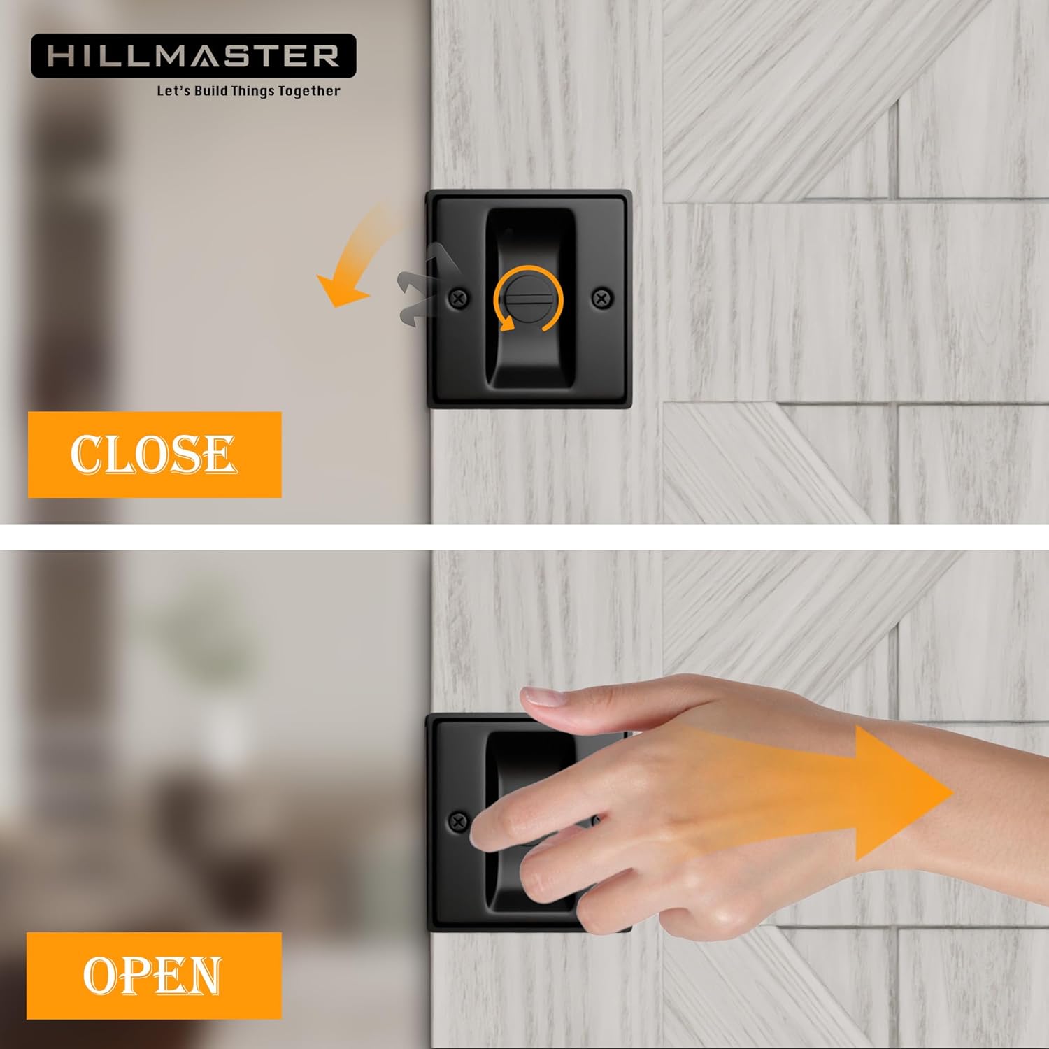 Matte Black Hillmaster Privacy Pocket Door Lock Pull - Solid Brass Sliding Door Hardware for 1-3/8” Thickness Door - Black Finish, 1 Pack