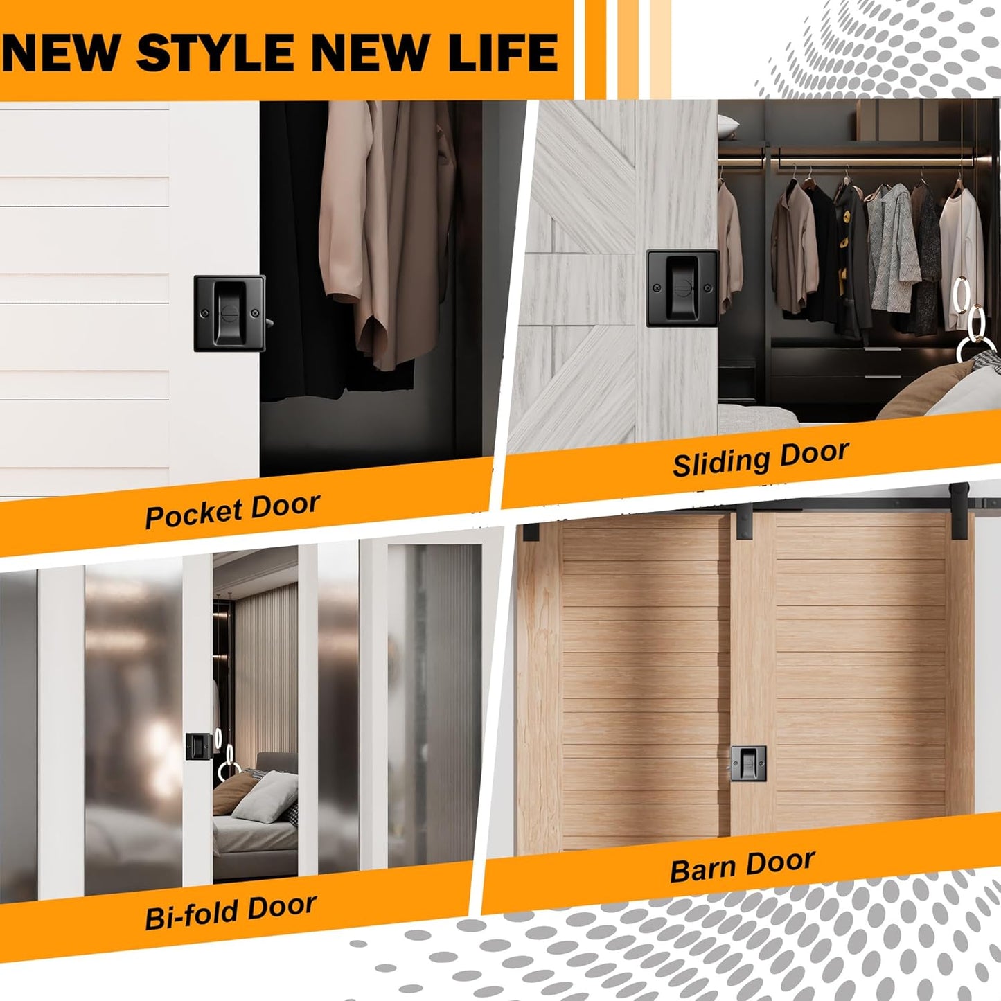 Matte Black Hillmaster Privacy Pocket Door Lock Pull - Solid Brass Sliding Door Hardware for 1-3/8” Thickness Door - Black Finish, 1 Pack