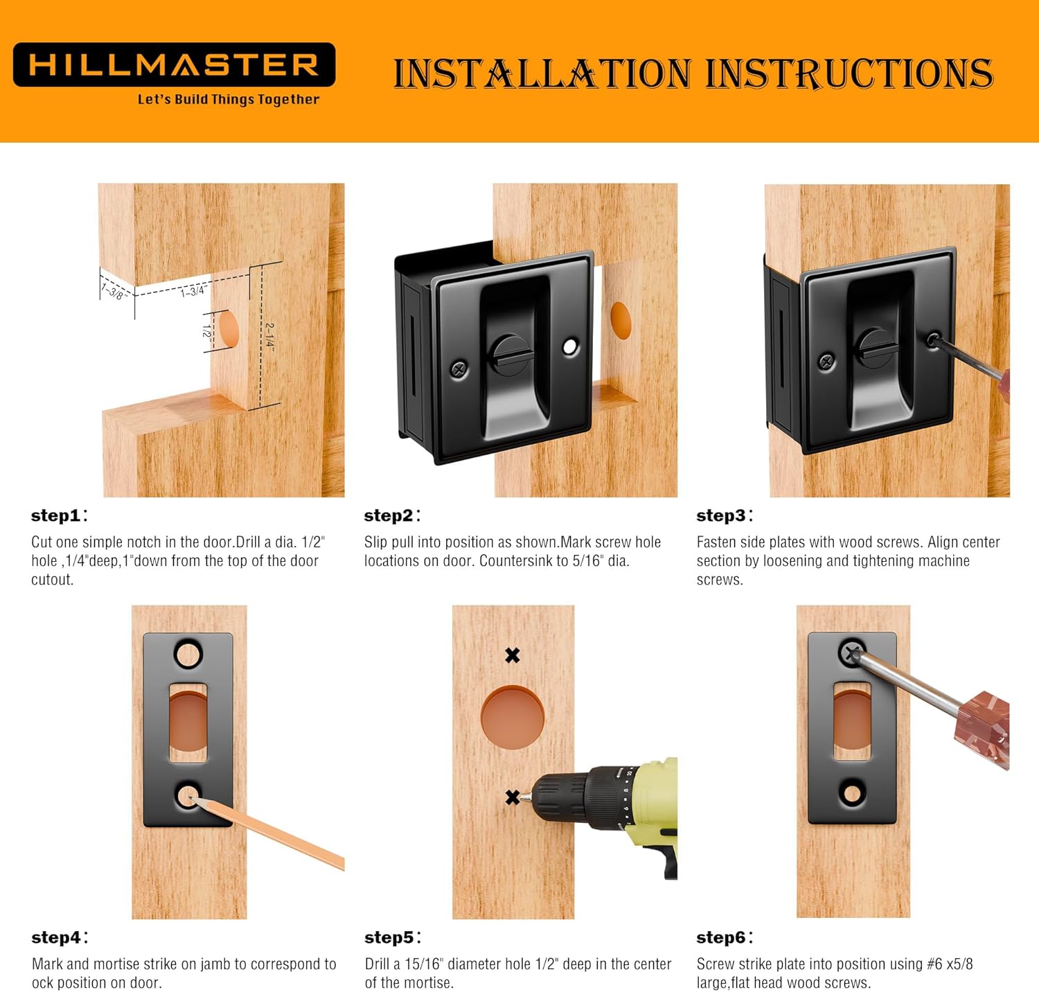 Matte Black Hillmaster Privacy Pocket Door Lock Pull - Solid Brass Sliding Door Hardware for 1-3/8” Thickness Door - Black Finish, 1 Pack