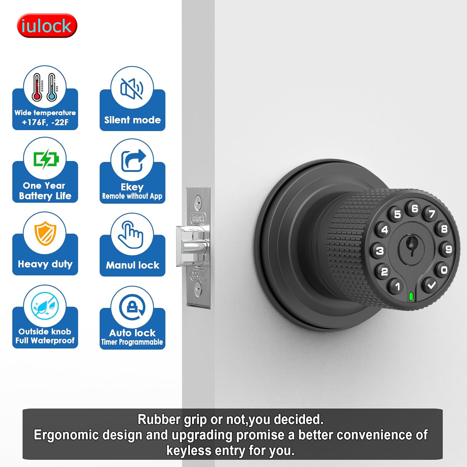 Matte Black iulock Smart Door Lock with Keypad, Waterproof, Auto Lock, 50 User Codes - WildKart