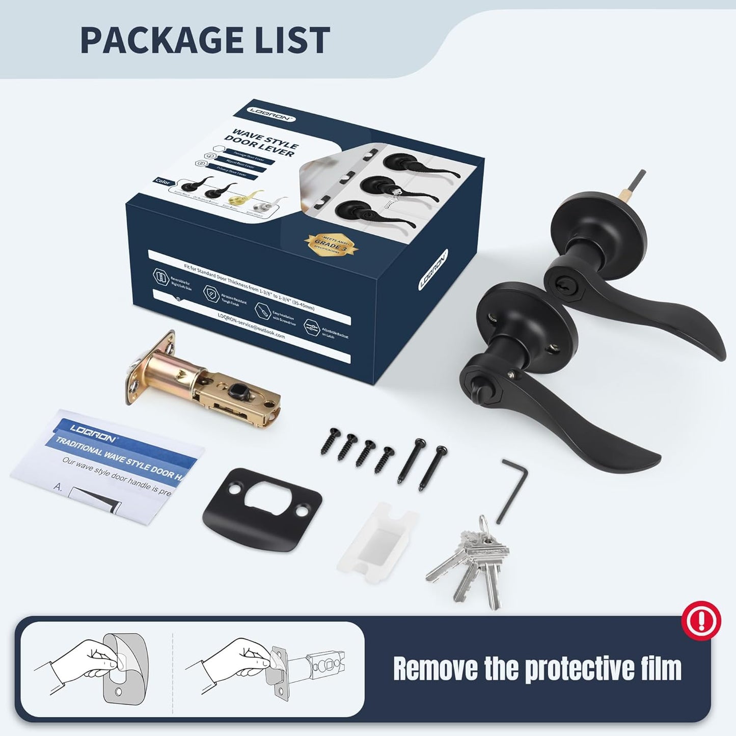 Matte Black Keyed Entry Wave Style Door Lever Handle for Office or Front Door - Reversible for Left/Right Handed - 1 Pack