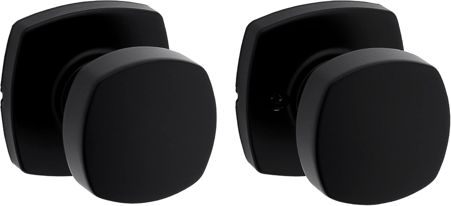 Matte Black Kwikset Arroyo Passage Door Knob for Closet and Hallway - Non-Locking Interior Handle with Microban Protection