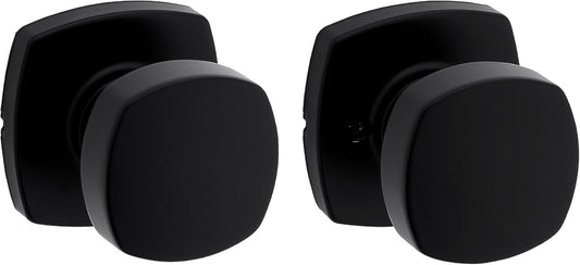 Matte Black Kwikset Arroyo Passage Door Knob for Closet and Hallway - Non-Locking Interior Handle with Microban Protection