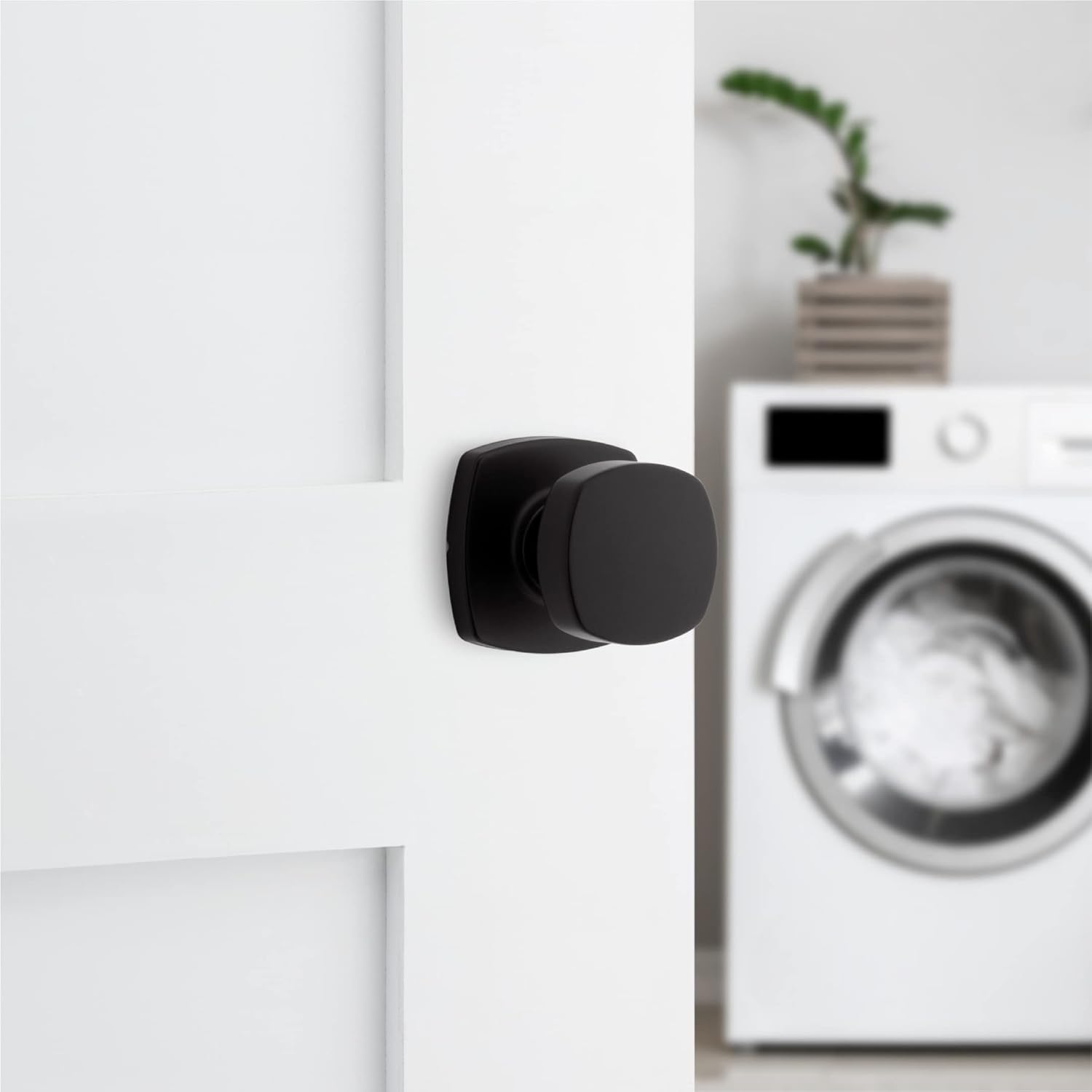 Matte Black Kwikset Arroyo Passage Door Knob for Closet and Hallway - Non-Locking Interior Handle with Microban Protection