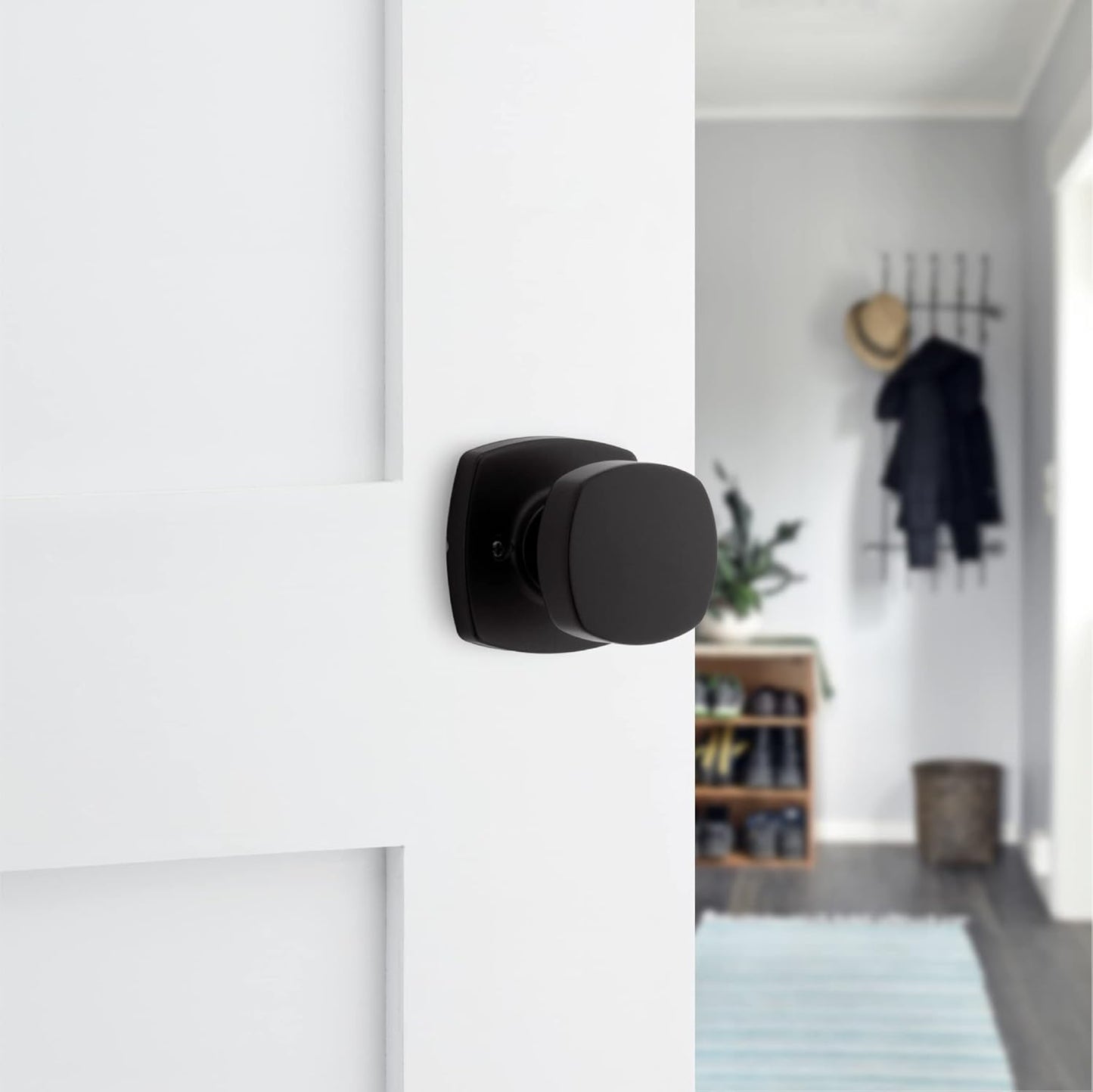 Matte Black Kwikset Arroyo Passage Door Knob for Closet and Hallway - Non-Locking Interior Handle with Microban Protection