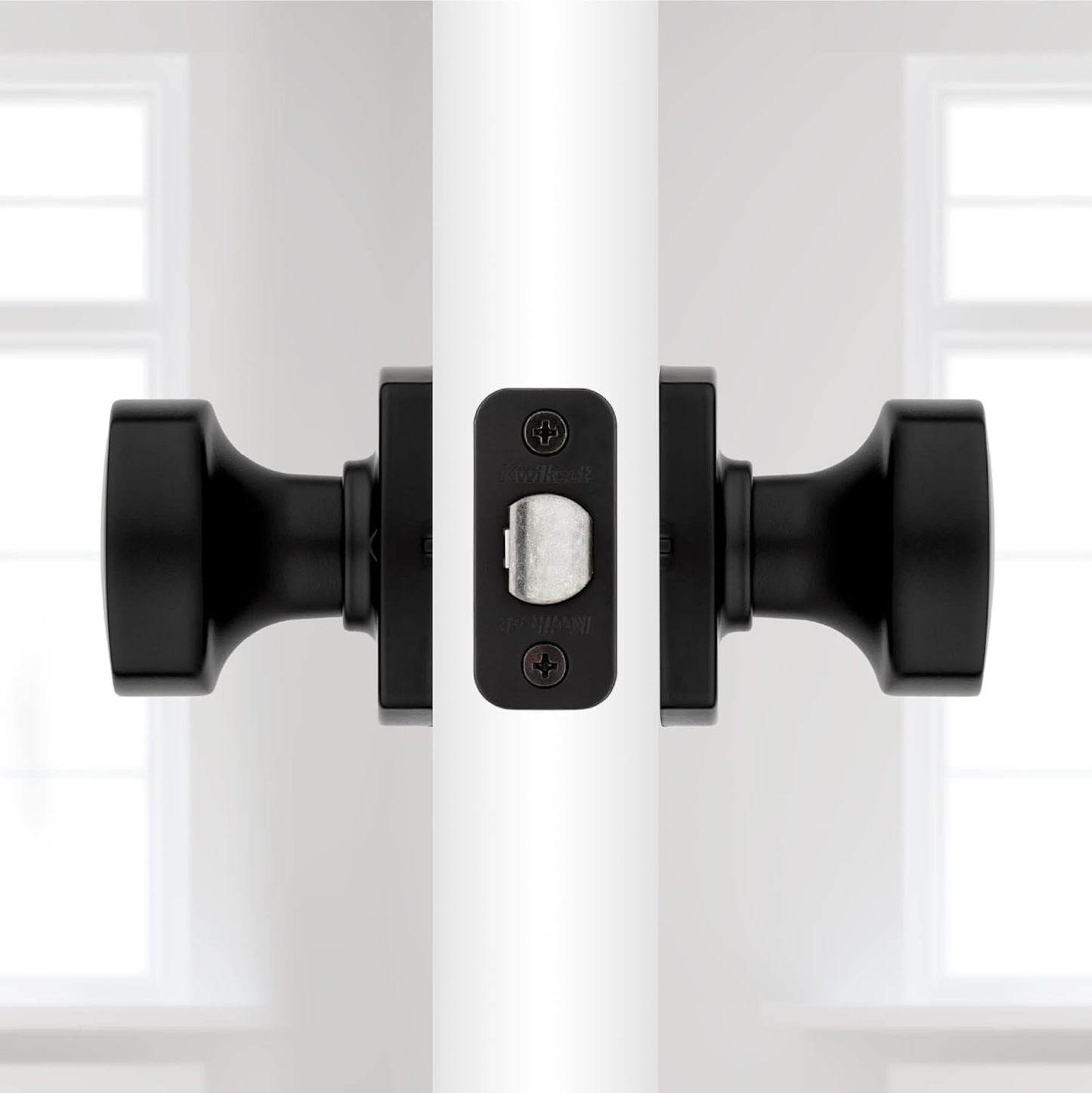 Matte Black Kwikset Arroyo Passage Door Knob for Closet and Hallway - Non-Locking Interior Handle with Microban Protection