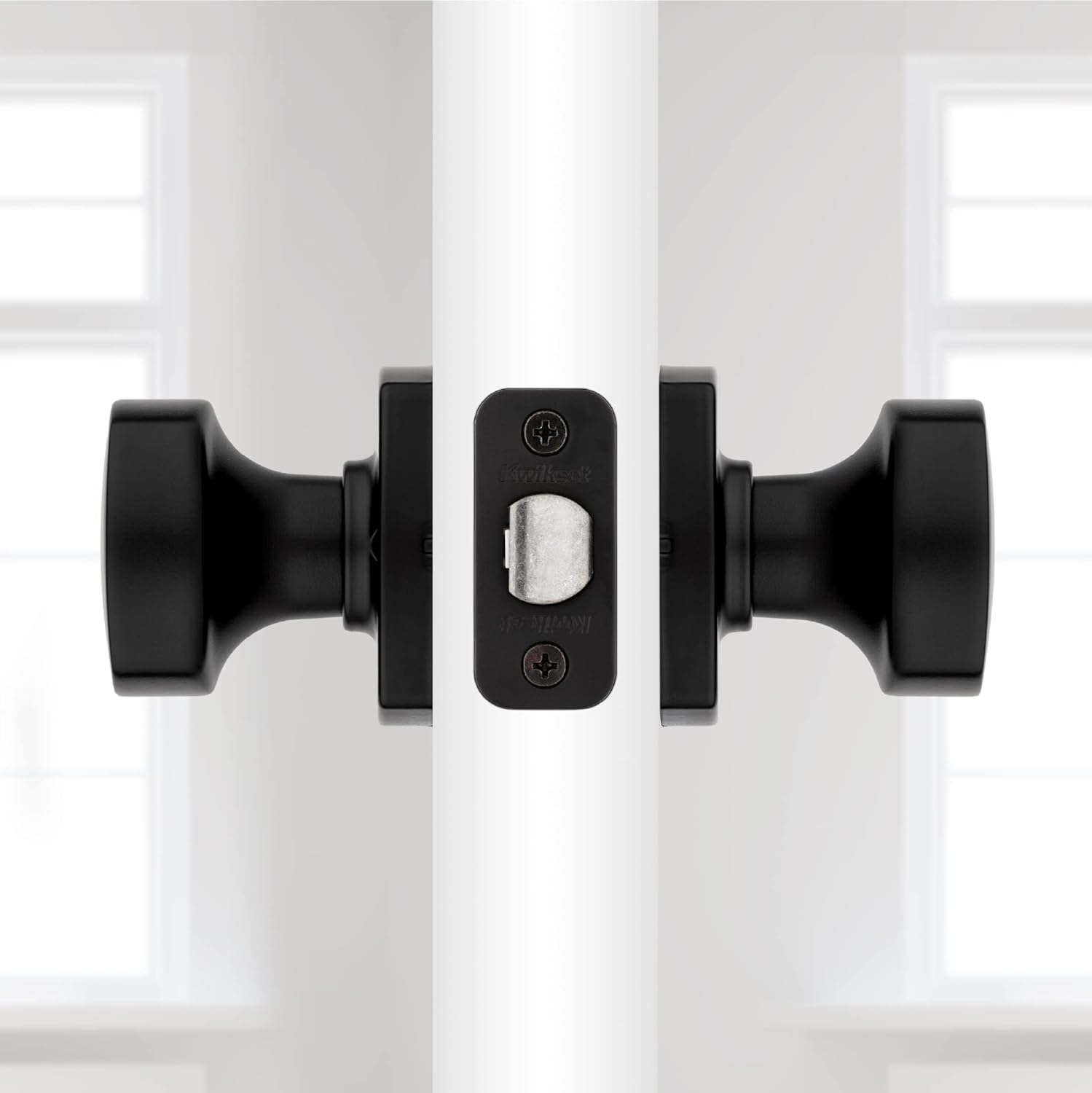 Matte Black Kwikset Arroyo Passage Door Knob for Closet and Hallway - Non-Locking Interior Handle with Microban Protection