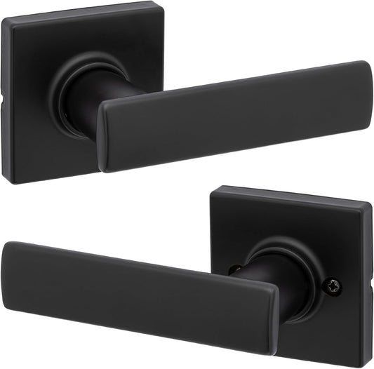 Matte Black Kwikset Breton Interior Passage Door Handle Lever - Reversible Non-Locking Design for Closet and Hallway Doors, Microban Protection Included