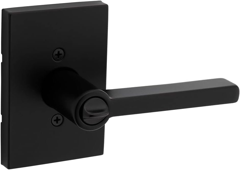 Matte Black Kwikset Halifax Entry Door Handle with Secure Keyed Reversible Lever, Smartkey Rekey Security and Microban Protection