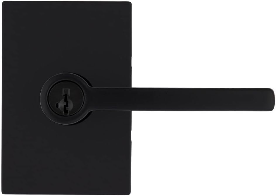 Matte Black Kwikset Halifax Entry Door Handle with Secure Keyed Reversible Lever, Smartkey Rekey Security and Microban Protection