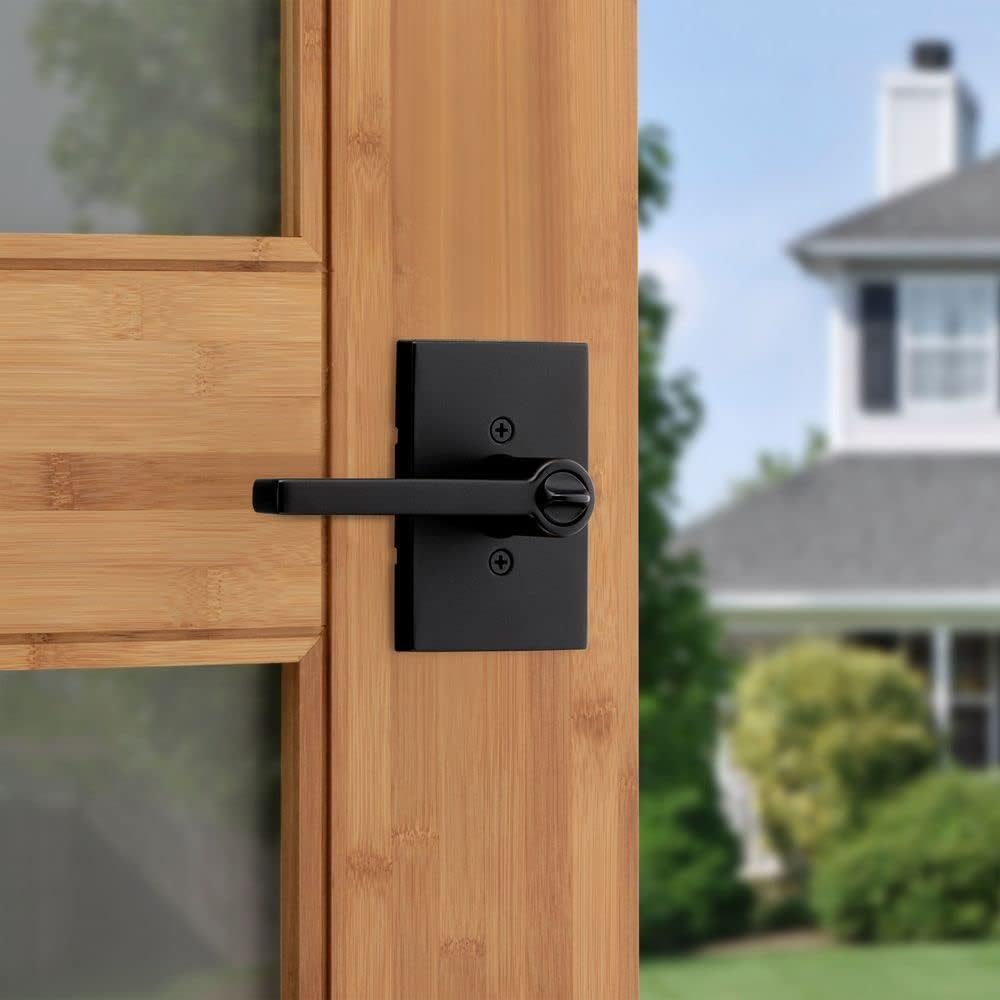 Matte Black Kwikset Halifax Entry Door Handle with Secure Keyed Reversible Lever, Smartkey Rekey Security and Microban Protection