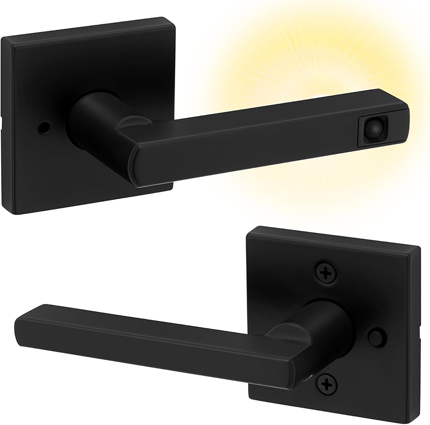 Matte Black Kwikset Halifax LED Motion Activated Privacy Door Lever with Microban Protection