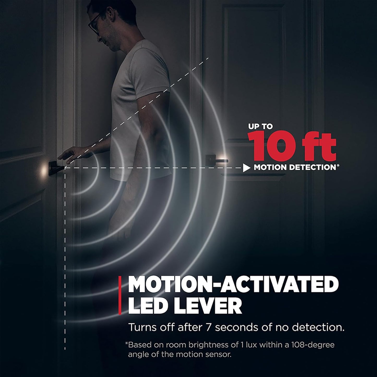 Matte Black Kwikset Halifax LED Motion Activated Privacy Door Lever with Microban Protection