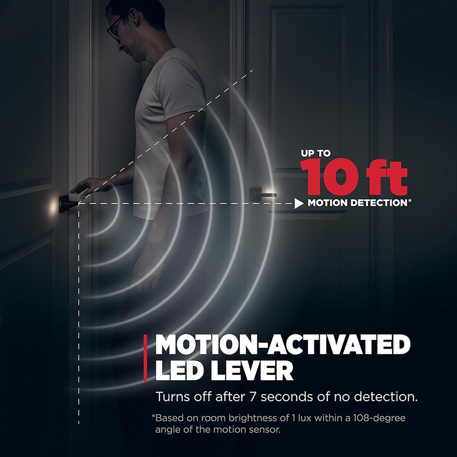 Matte Black Kwikset Halifax LED Motion Activated Privacy Door Lever with Microban Protection