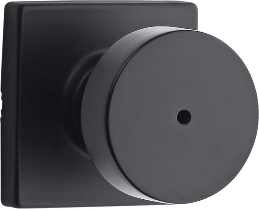 Matte Black Kwikset Pismo Door Knob with Keyless Lock for Bathroom and Bedroom, Square Rose Design, Microban Protection - WildKart