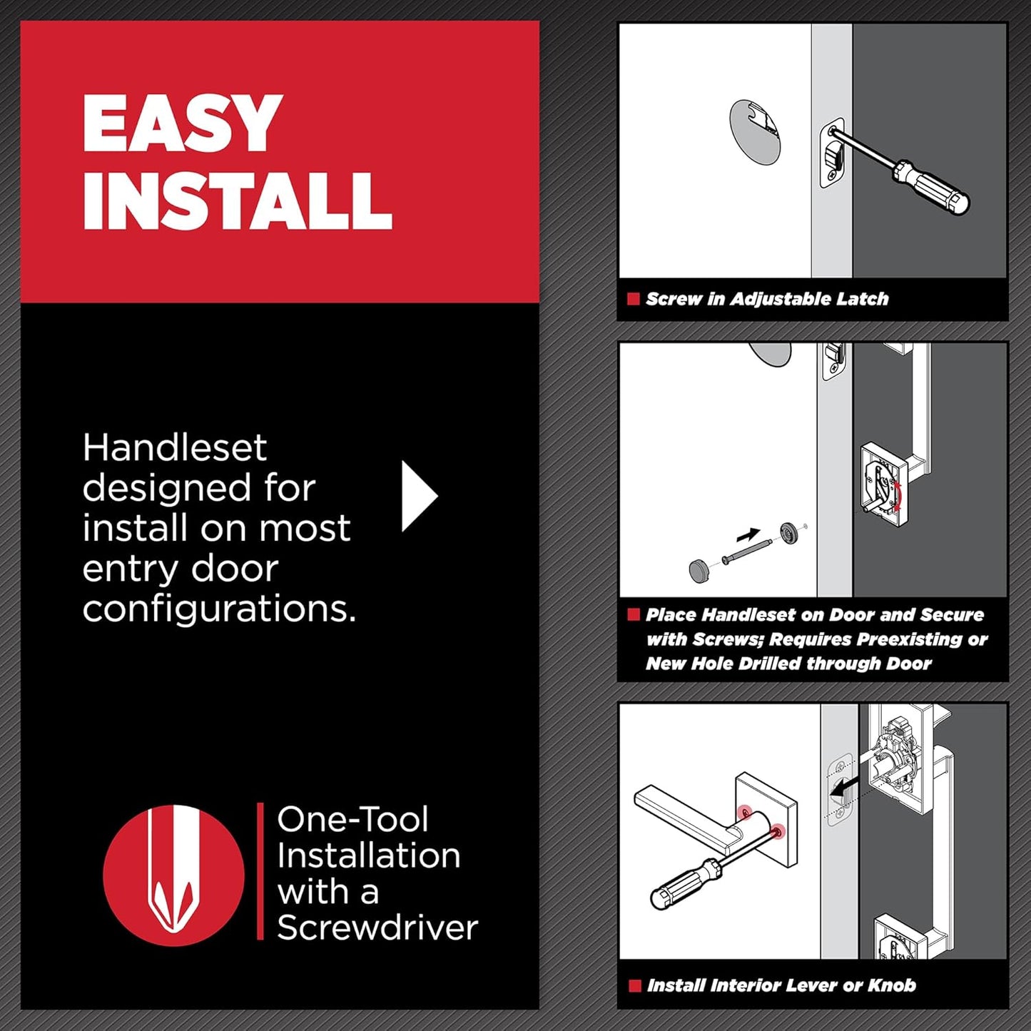 Matte Black Kwikset San Clemente Front Door Handle Set with Reversible Lever - Non-Locking, Microban Protection - Deadbolt Not Included - WildKart