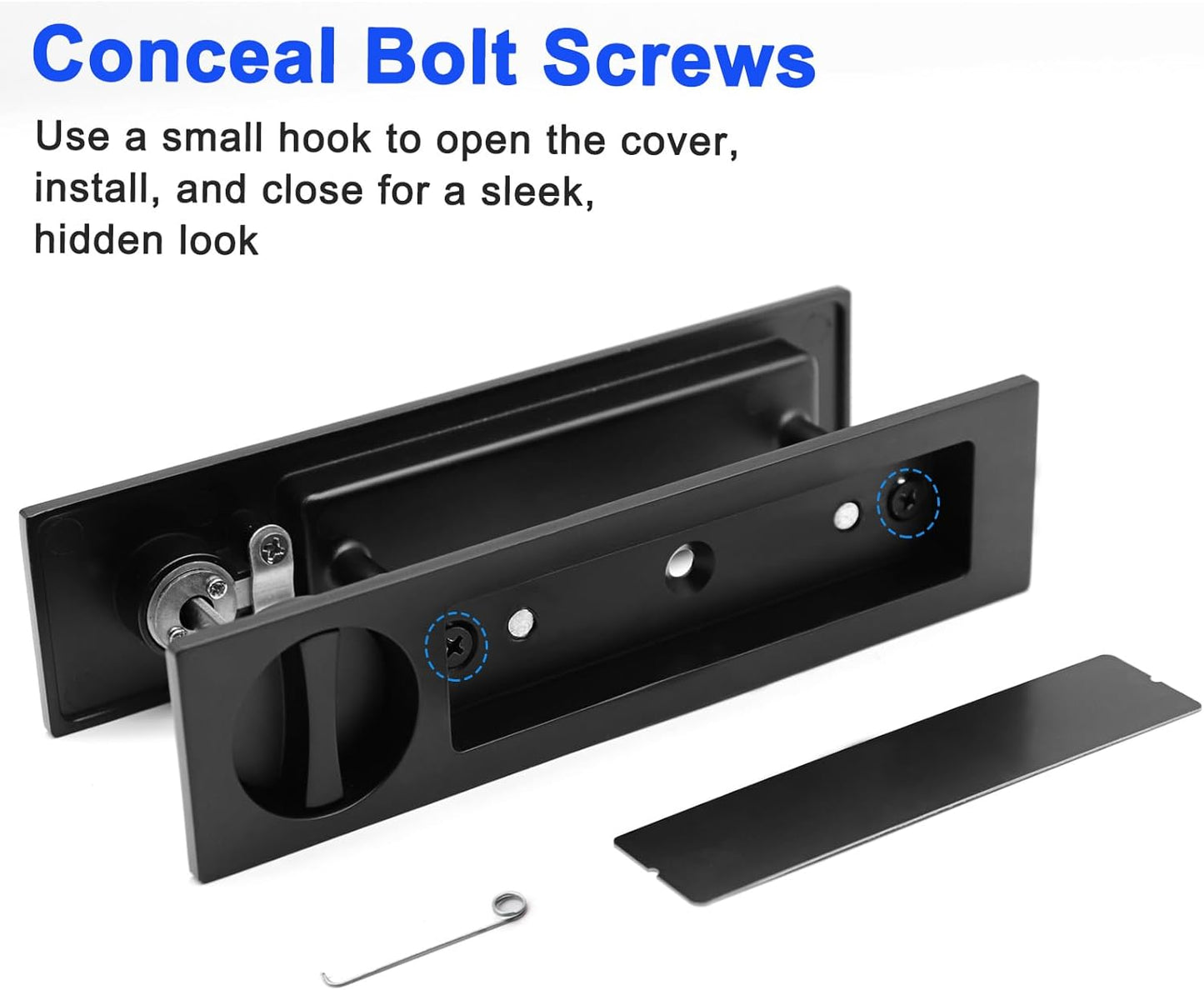 Matte Black Narrow Modern Rectangular Pocket Door Handle with Lock - Keyed Entry Function for 1 3/8” to 2 3/16” Thickness Doors