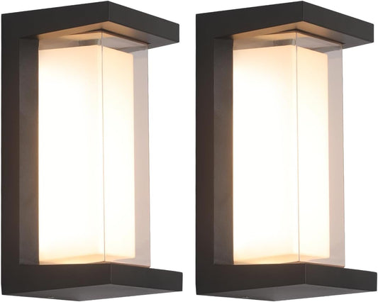 Matte Black Outdoor Wall Sconce Lights 24W with 3 Color Options - Dimmable Indoor/Outdoor Light Fixtures for House Porch - 2160Lm, 10.23inch - 2 Pack