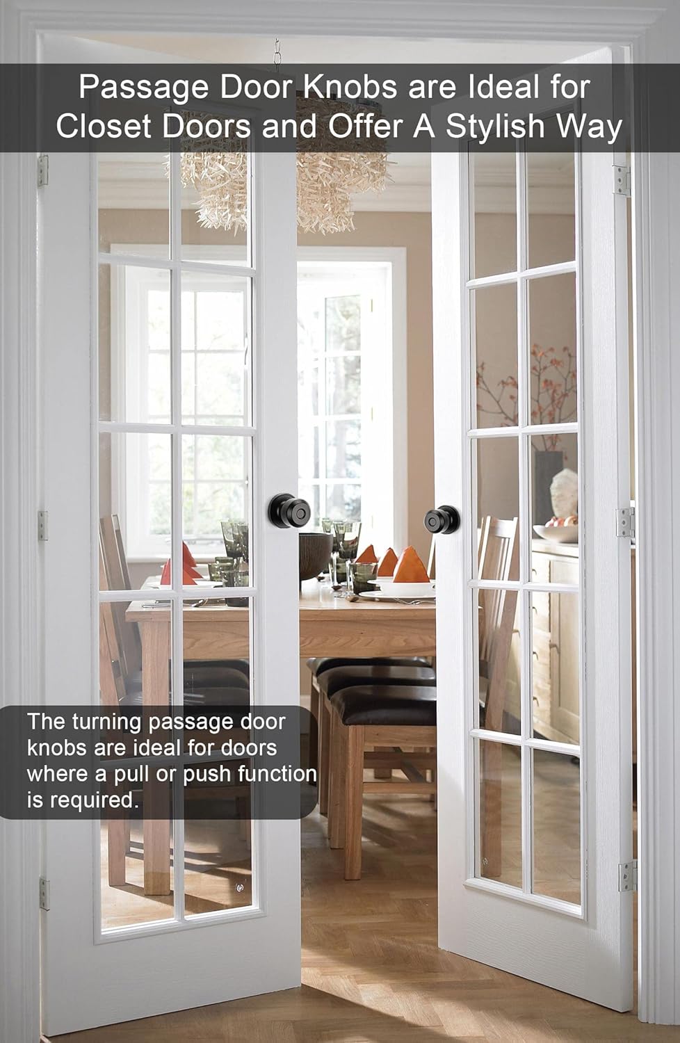 Matte Black Passage Door Knobs Set for Hallway and Closet - Round Knob Faceplate Design (5 Pack)