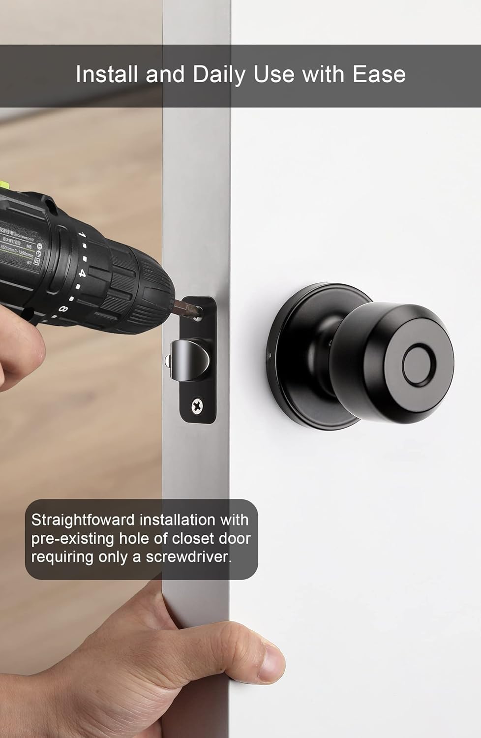 Matte Black Passage Door Knobs Set for Hallway and Closet - Round Knob Faceplate Design (5 Pack)