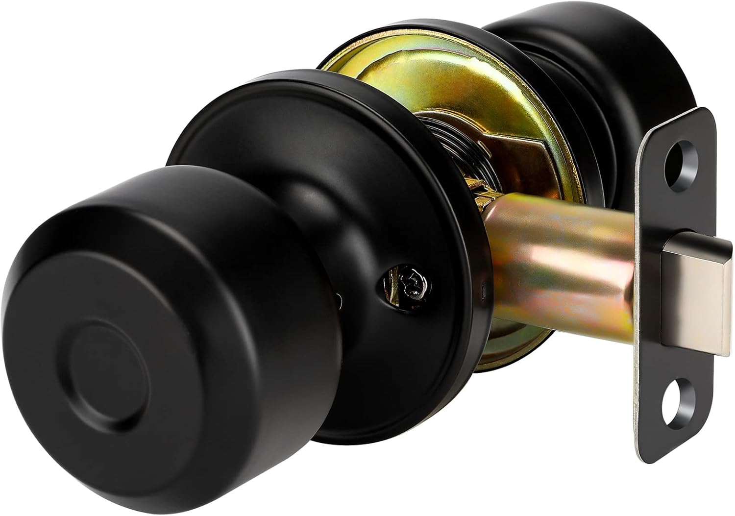 Matte Black Passage Door Knobs Set for Hallway and Closet - Round Knob Faceplate Design (5 Pack)