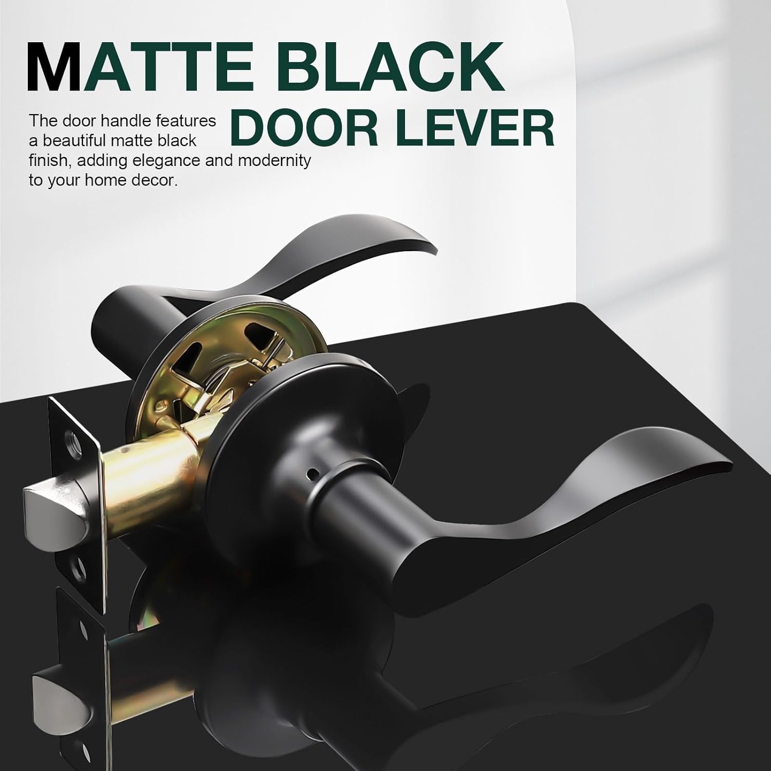 Matte Black Passage Lever Door Handle Set - 6 Pack Interior Wave Door Levers for Closet with Keyless Lock