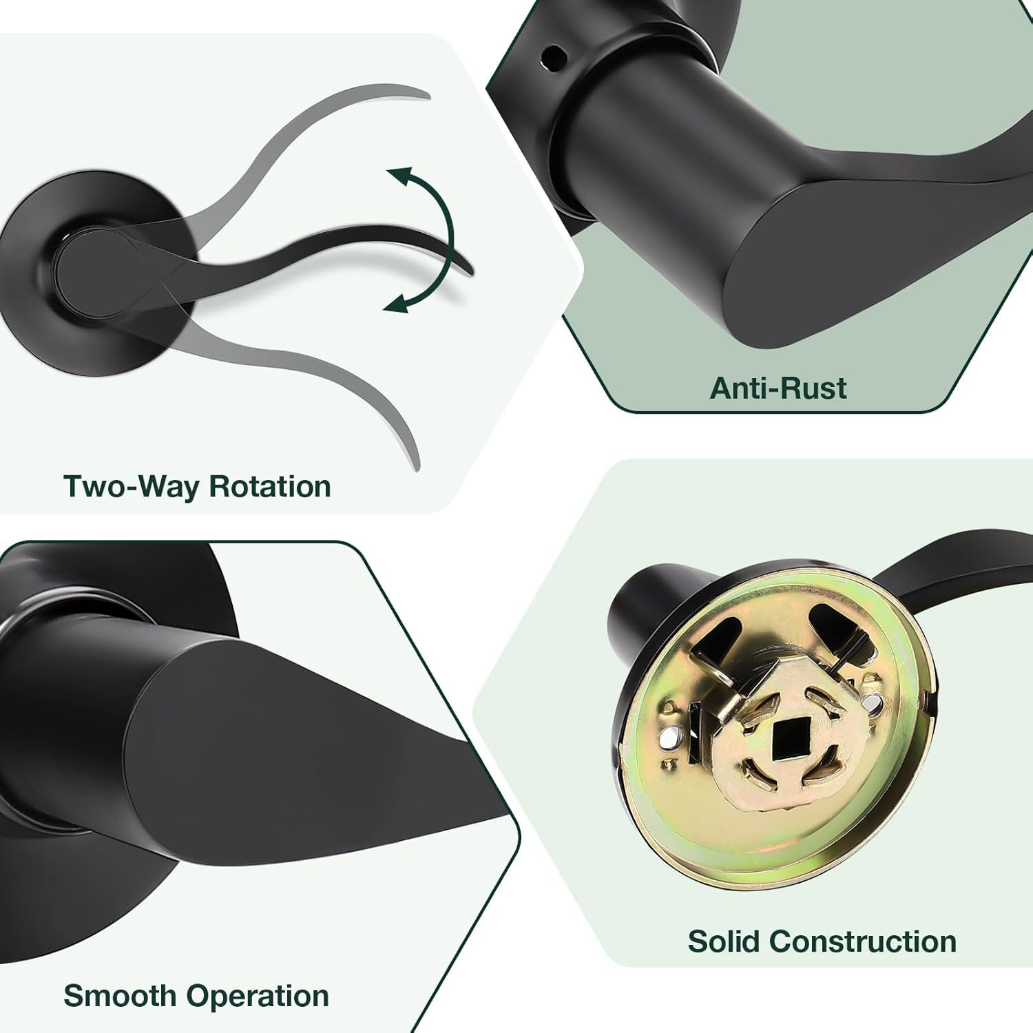 Matte Black Passage Lever Door Handle Set - 6 Pack Interior Wave Door Levers for Closet with Keyless Lock